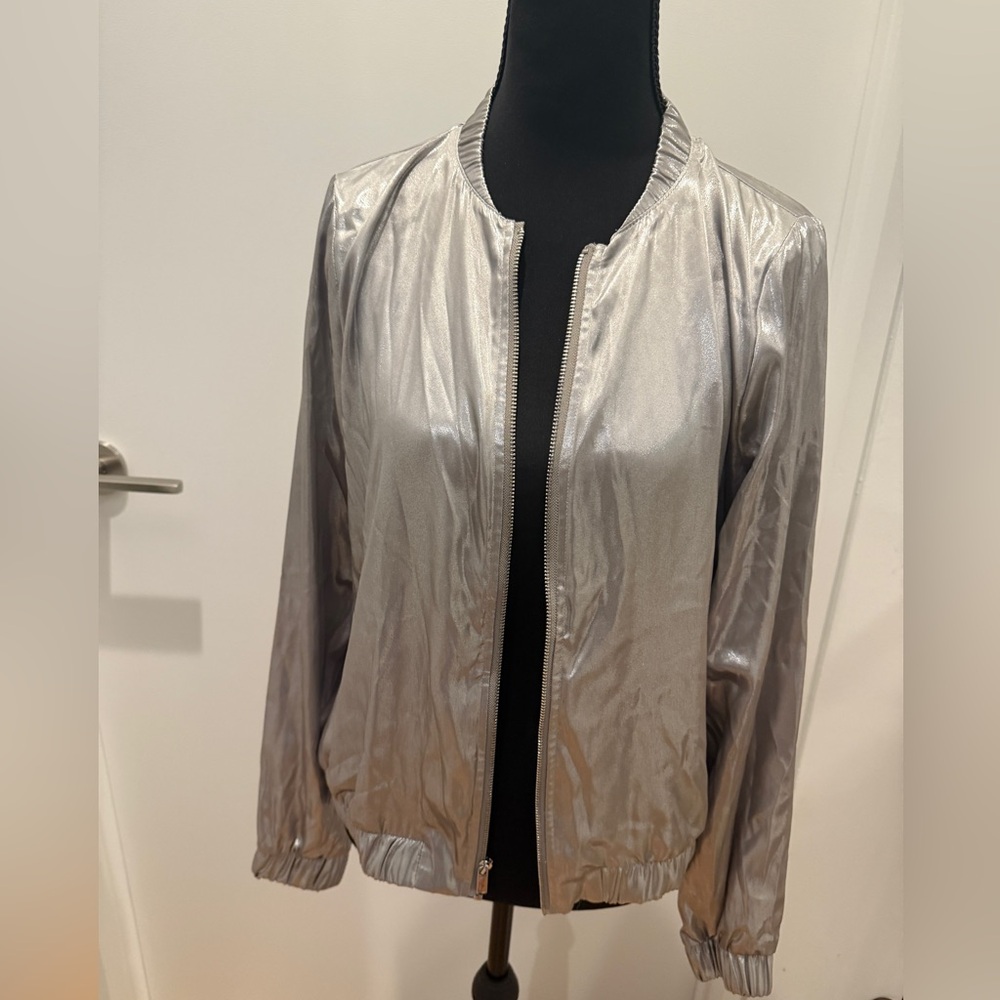 Juicy Couture Shimmering Silver Bomber Jacket